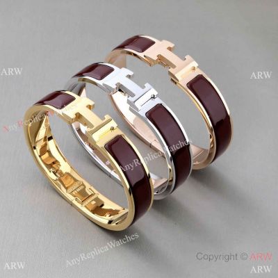 1:1 Replica Hermes Clic H plain Enamel Bracelet Brown Bangle